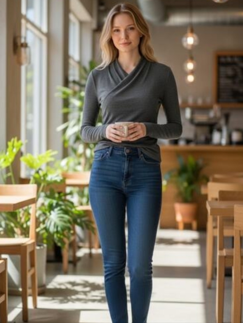 NWT OGL Gray Wrap Top - Picture 2 of 4